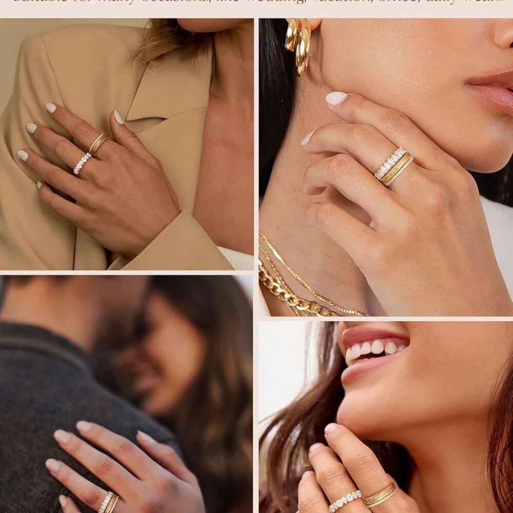 Versatile Stackable Gold Ring Set - Durable Cubic… - image 6
